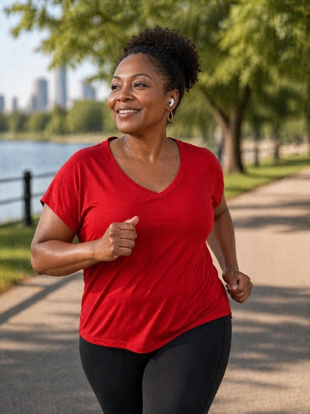 Athletic Works Red V-Neck Short Sleeve Women's Tee